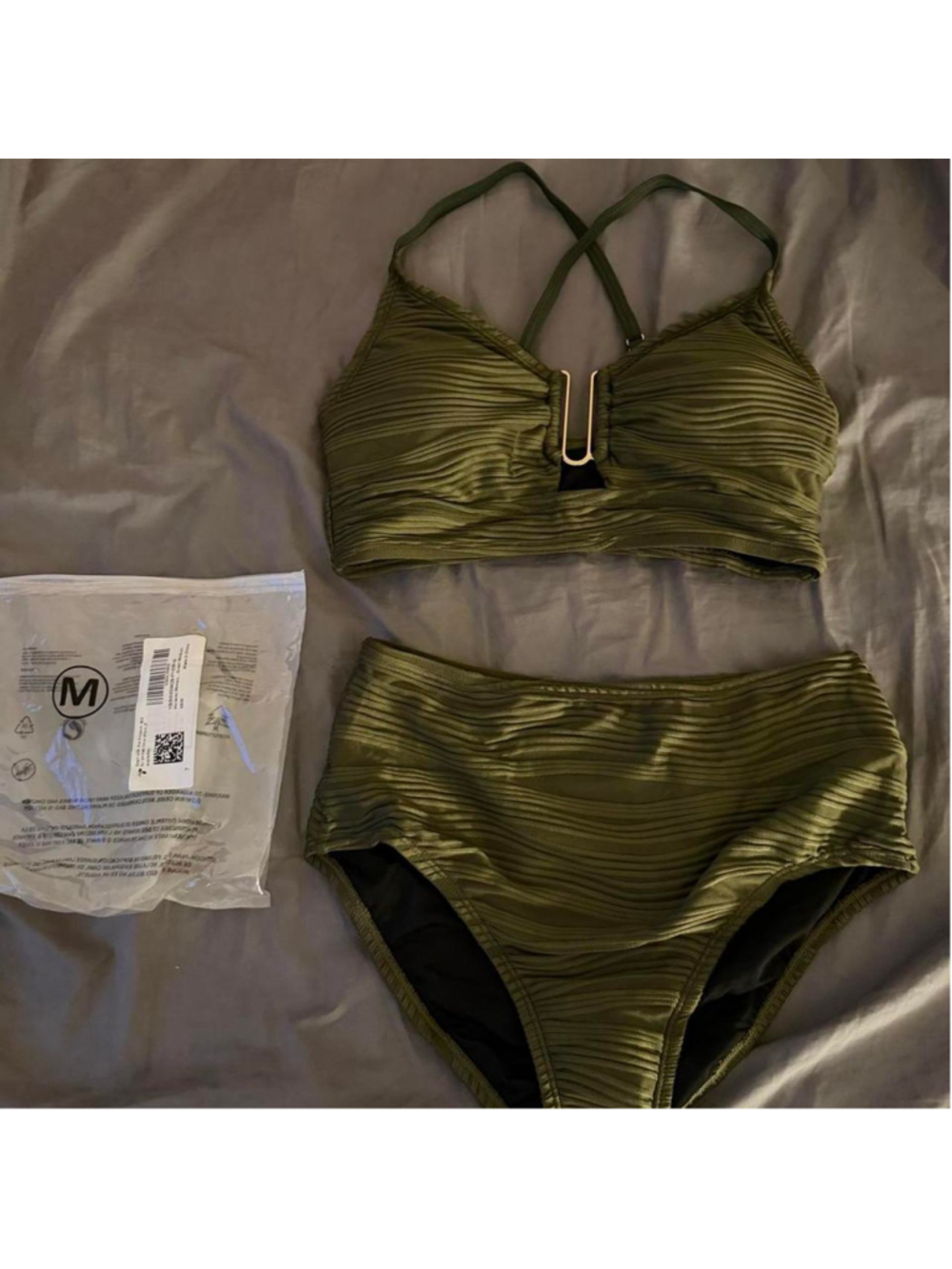Herseas Green striped bikini set in size M #swimwear #beachwear